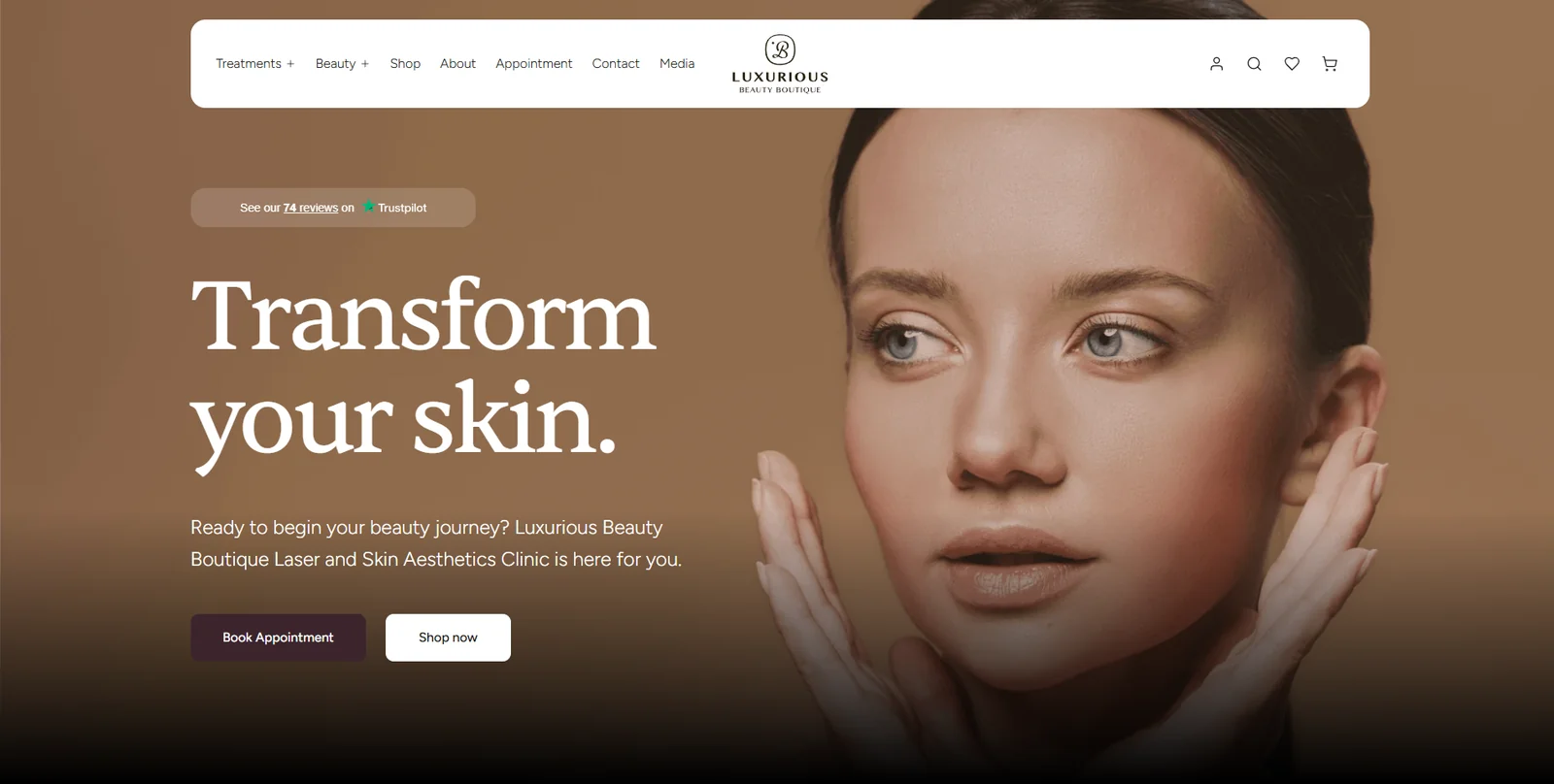 Luxurious Beauty Boutique website homepage