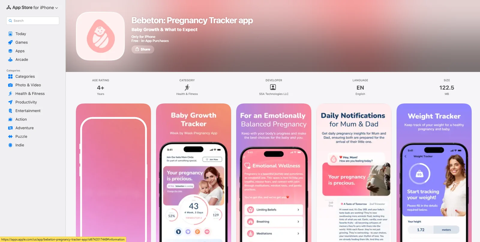 BebeTon pregnancy tracker app in the App Store